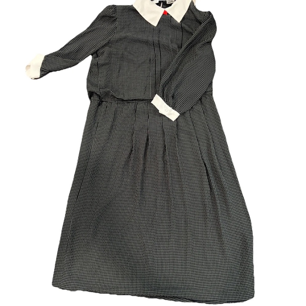 Vintage 80s Liz Roberts Peter Pan Collar Dress Size 16 Black White Belted - Picture 15 of 15